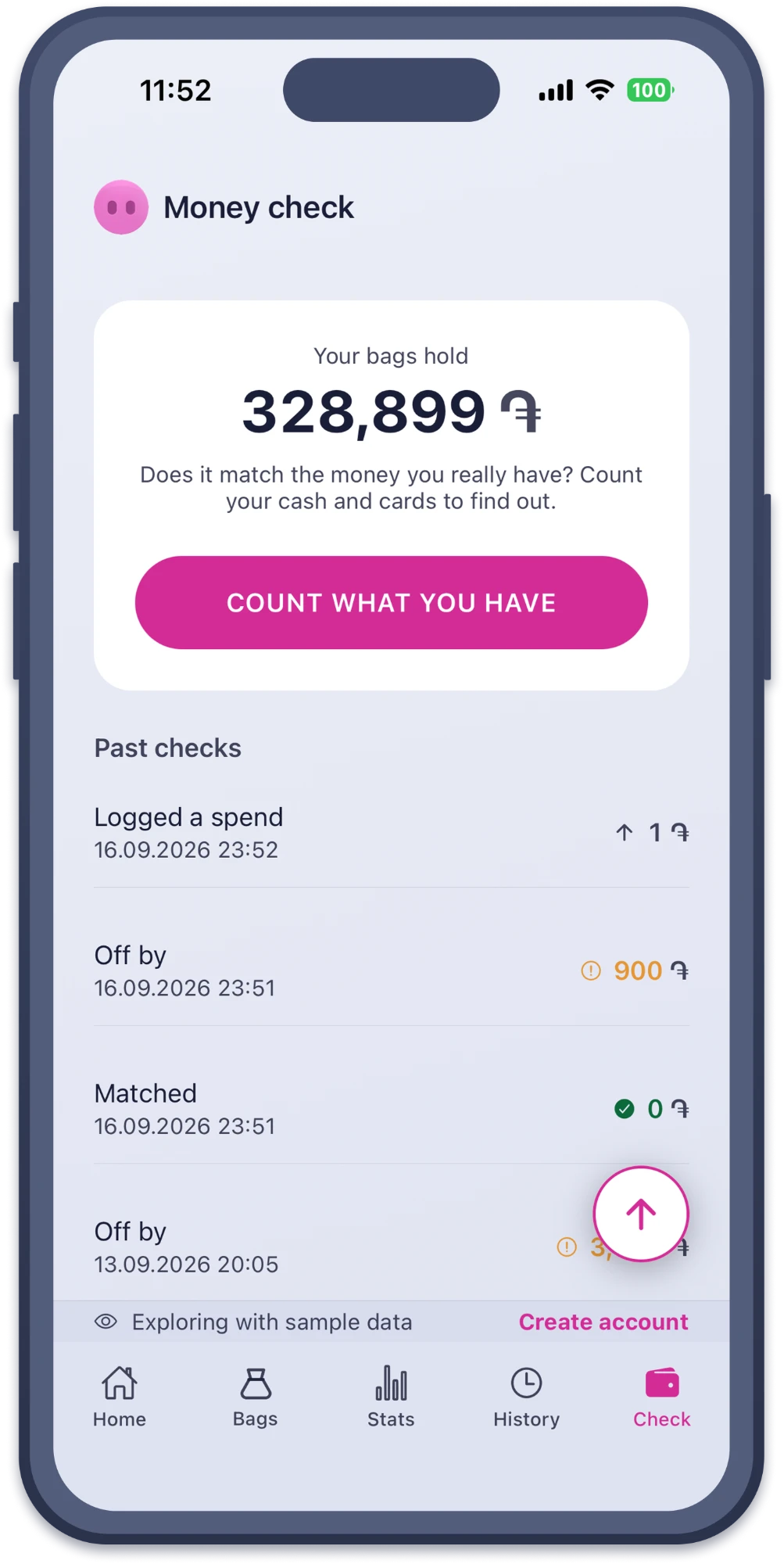 The money check: what your bags hold, with a button to count what you really have